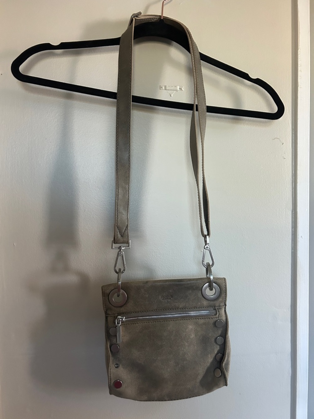 Hammitt Suede Crossbody Bag in Taupe
